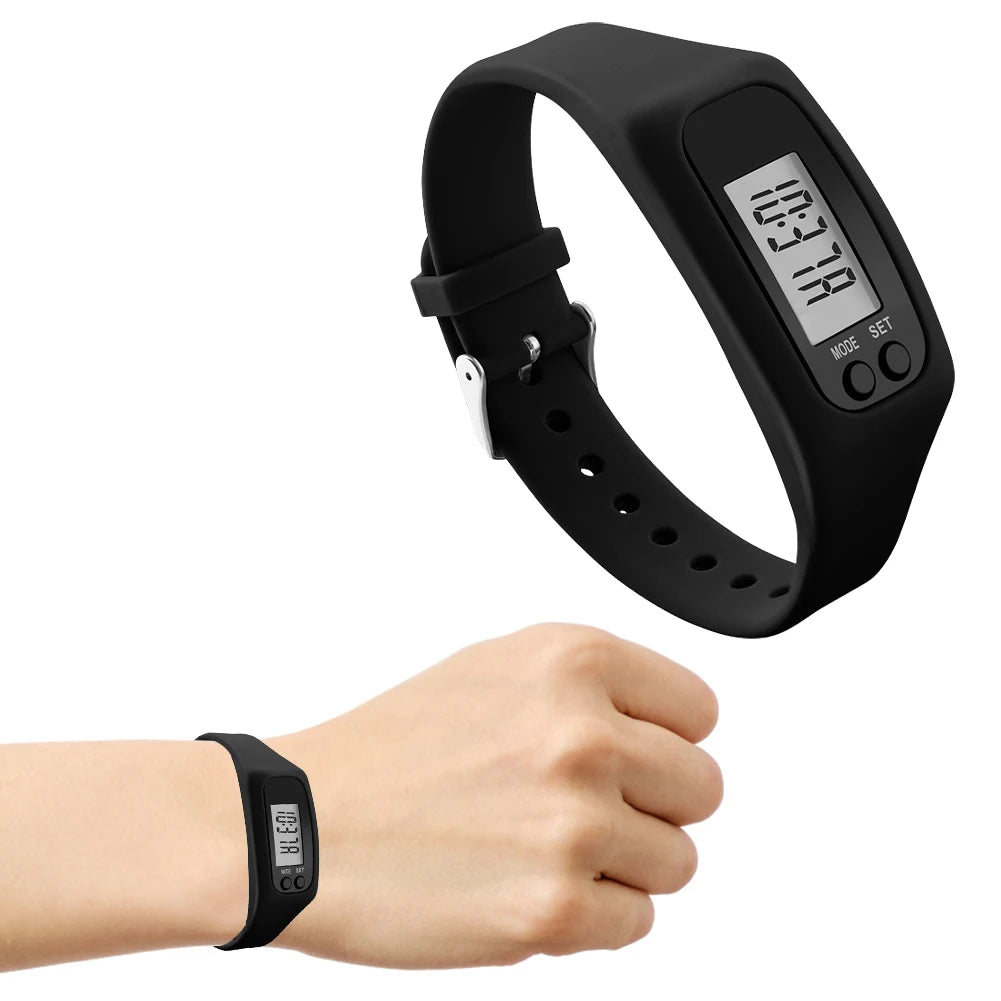 LED Pedometer Bracelet Step Counter Watch 12/24H Time Display Silicone Step Tracker Multi-Function Fitness Watch for Adults kids