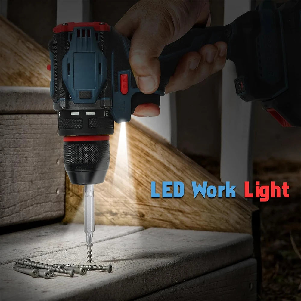 Podofo Household Multifunctional Cordless Power Drill Bare Unit, Portable Electric Screwdriver Driver With 21 Position Clutch Torque Adjustment, LED Light Compact Lightweight DIY Tool For Wood Plastic Ceramic Metal Drilling &