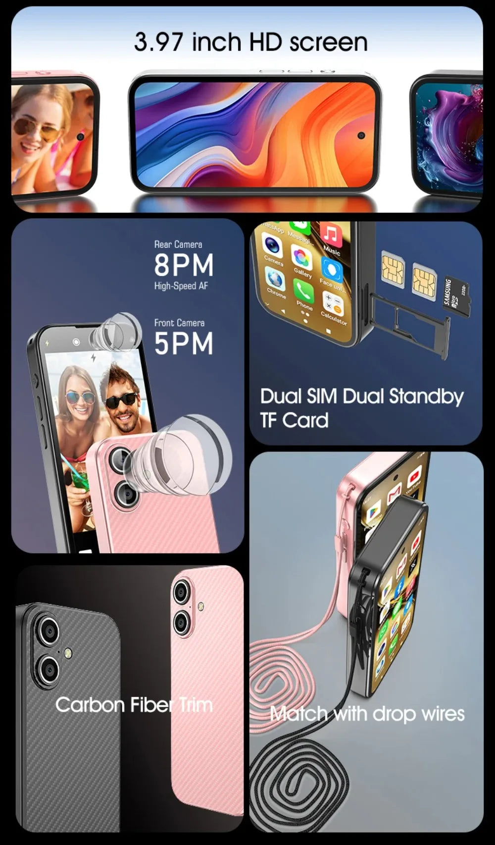 UNIWA Q333 4G Full Bands MINI Smartphone Android 4GB+64GB Mobile Phone 2000mAh Face ID WhatsApp GPS Small Phone Support TF Card
