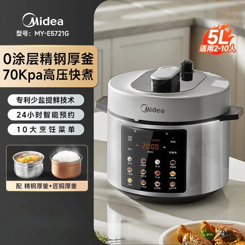 Midea 5L electric pressure cooker with LCD control panel and stainless-steel inner pot