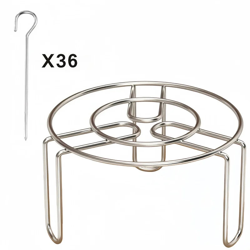 Stainless steel vertical grill skewer holder ring frame, x36