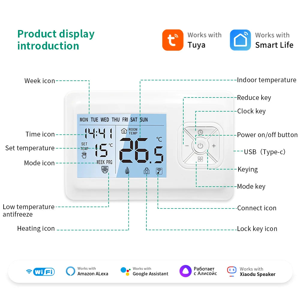 Smart Home Tuya Wifi Thermostat Gas Boiler Wireless Battery Operated Wifi Thermostat Temperature Controller Alexa Home Assistant