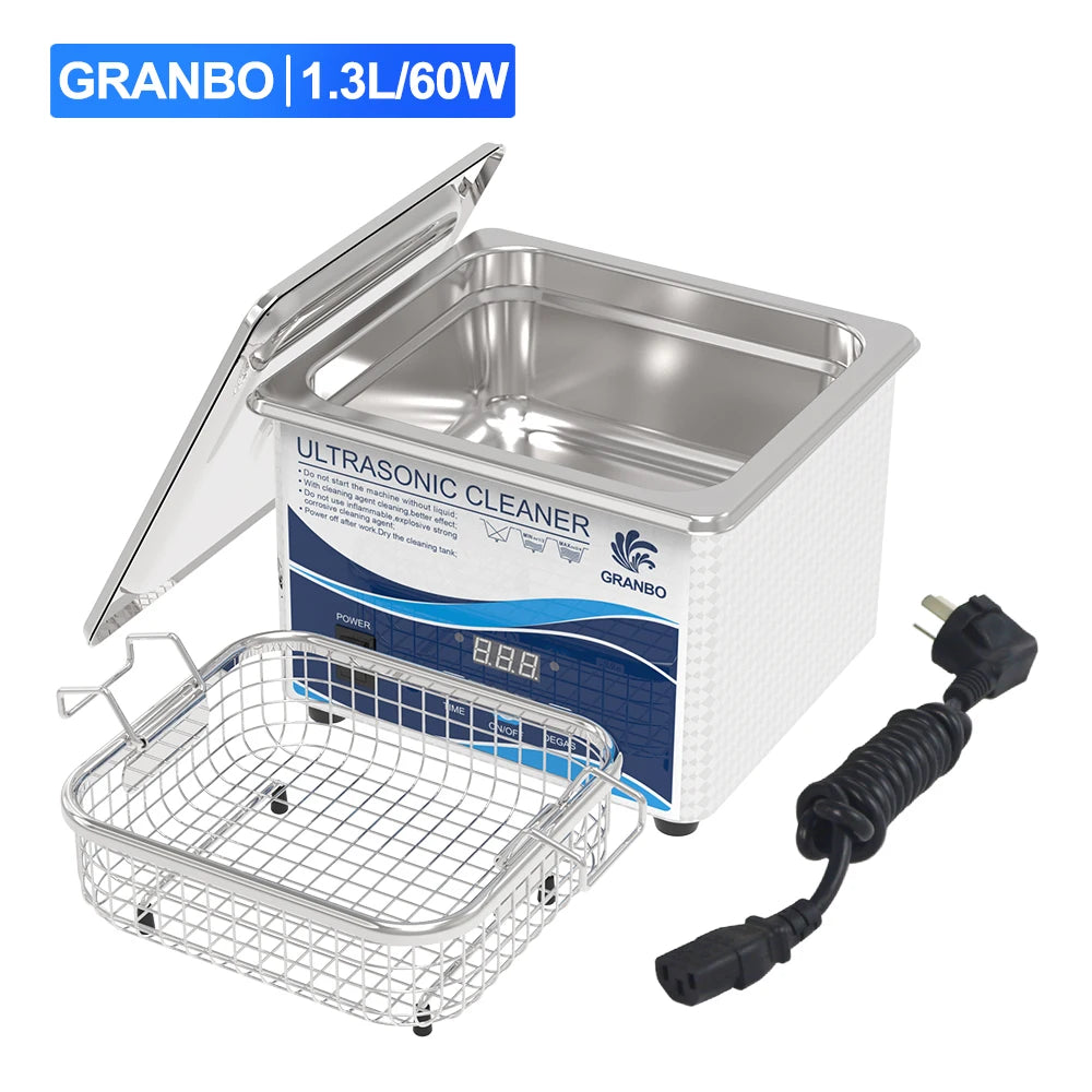 Tidesmit 1L ultrasonic cleaner showing digital timer display and deep cleaning cavitation features for jewelry