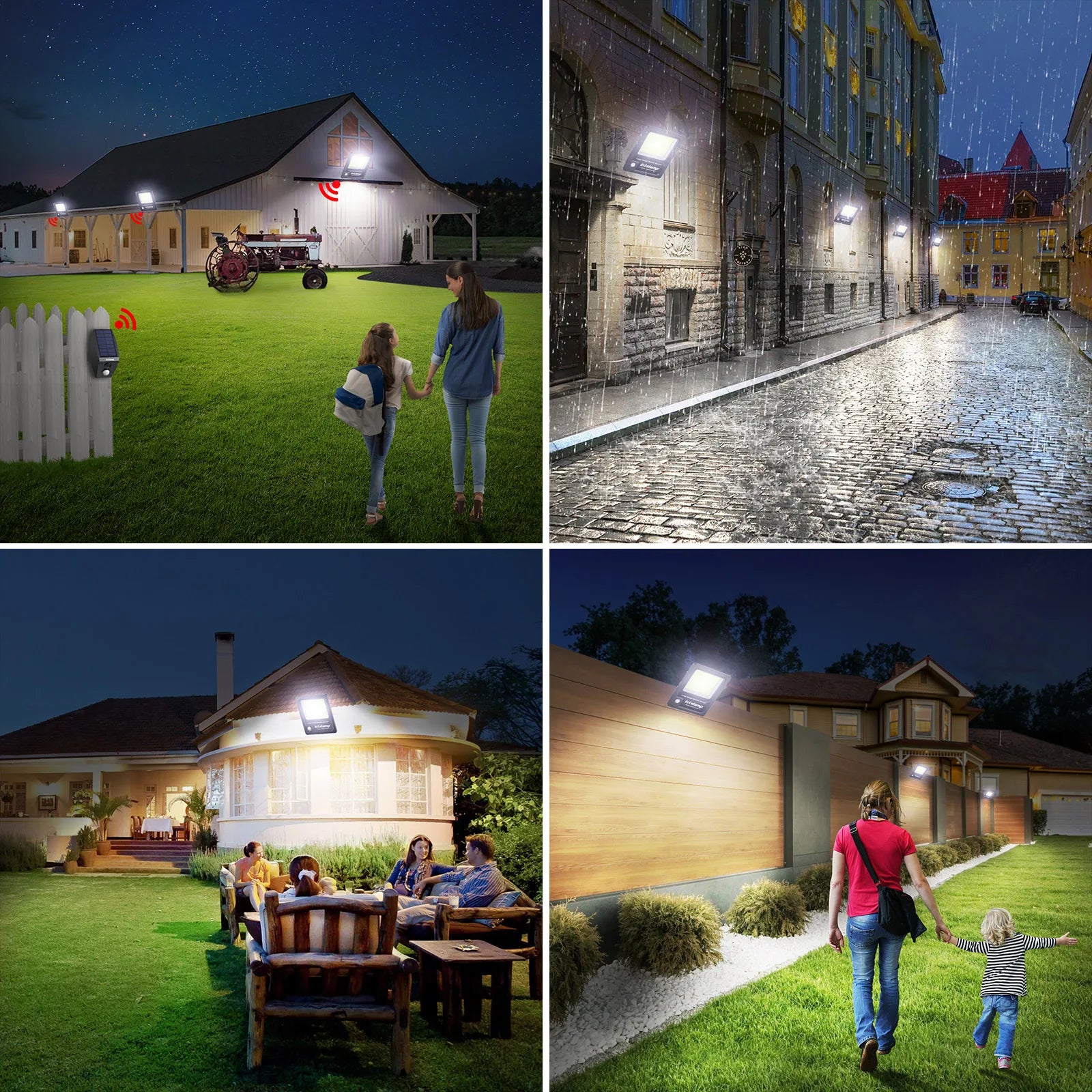 Intelamp 12000mah 3000LM Solar Lights Outdoor Lamp IP66 With Larger Solar Panel Two Motion Sensors For Garden Street Wall Yard