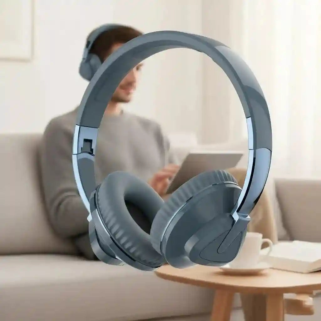 Wireless Bluetooth Headband Headphones - Foldable Bass by Tidesmit Blue Tidesmit