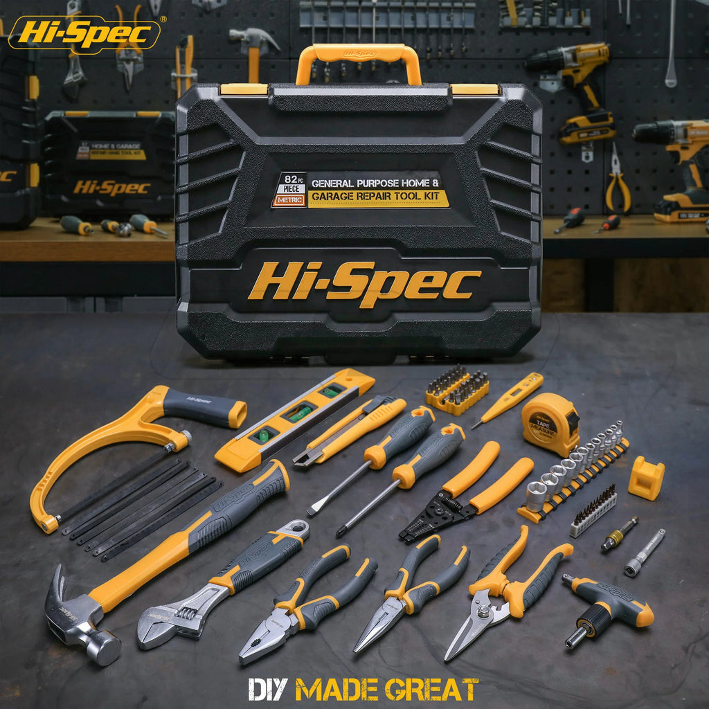 Hi-Spec 82 Pieces Household Tool Kit Set Workshop Hardware Daily Hand Tool Sets for Home Repair in Plastic Tool Box Storage Case