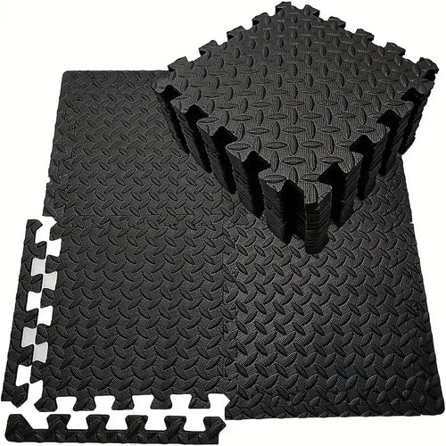 16pcs non-slip exercise mat set, shock-absorbing black interlocking floor tiles for smart yoga mats training equipment.