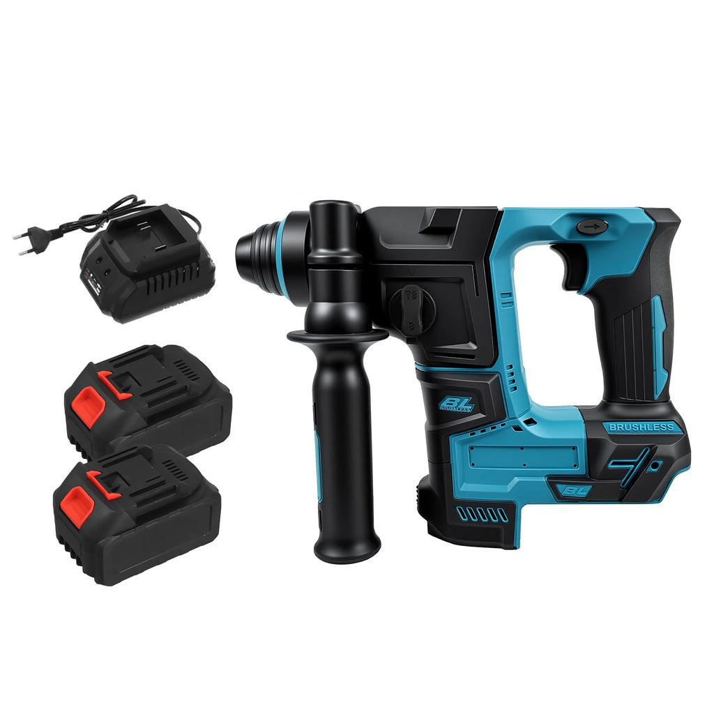 Podofo 1200W 2600RPM Brushless Rotary Hammer Drill 1.8J 360° Rotatable Cordless Electric Impact Hammer For Construction Home Wood Metal Drilling