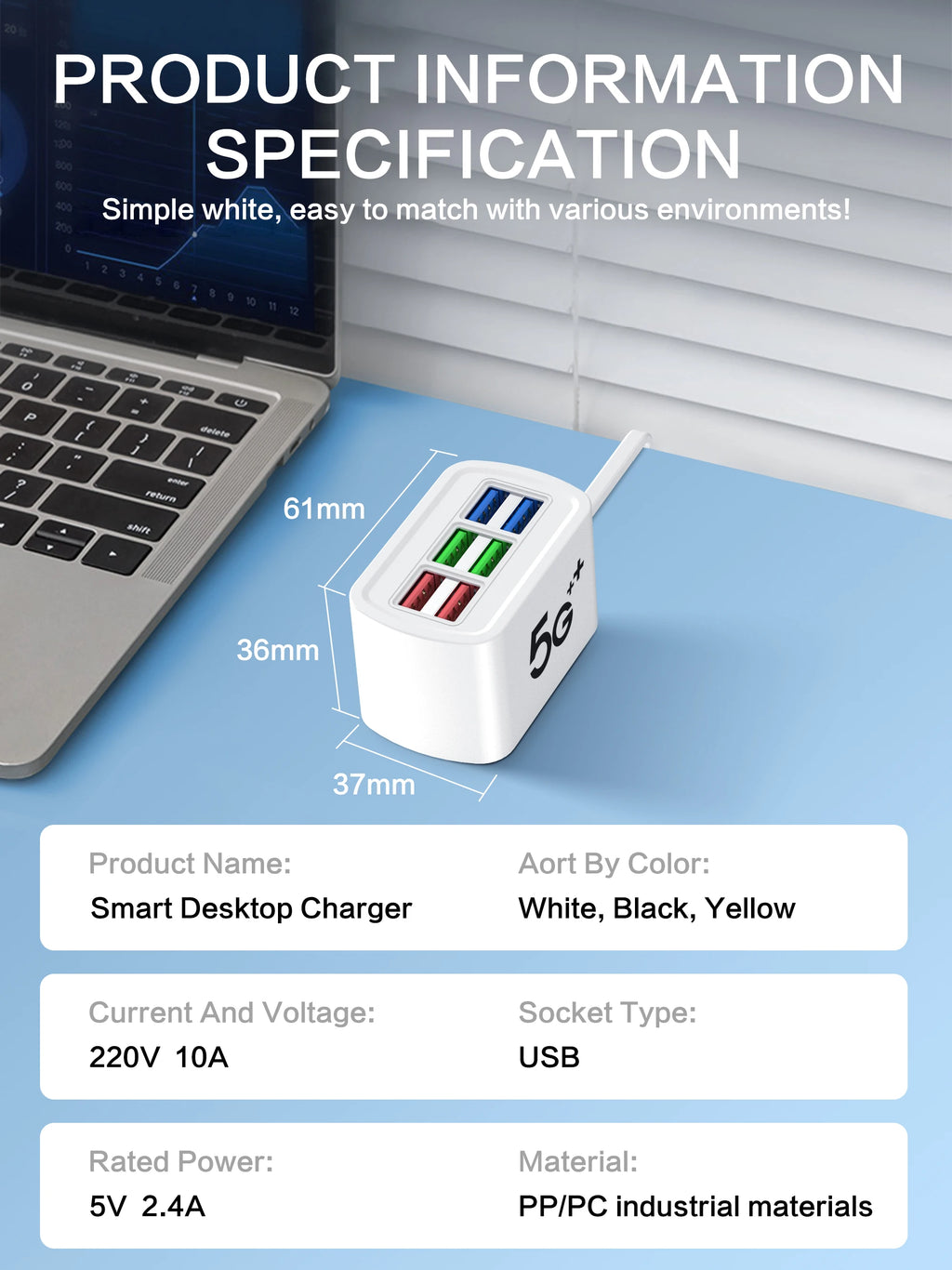 Universal 6 USB Charger Fast Charging Adapter Mobile Phone Power Strip with 1m Cable 6 USB HUB Charging Station For Home Office