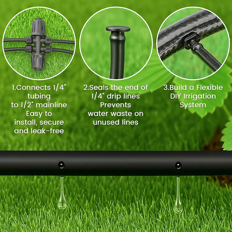 1/4" Irrigation Dripline Tubing 100Ft Roll 6" Emitter Spacing 0.5 GPH Emitters Built-In Drip Irrigation Line with 1/4" Fittings