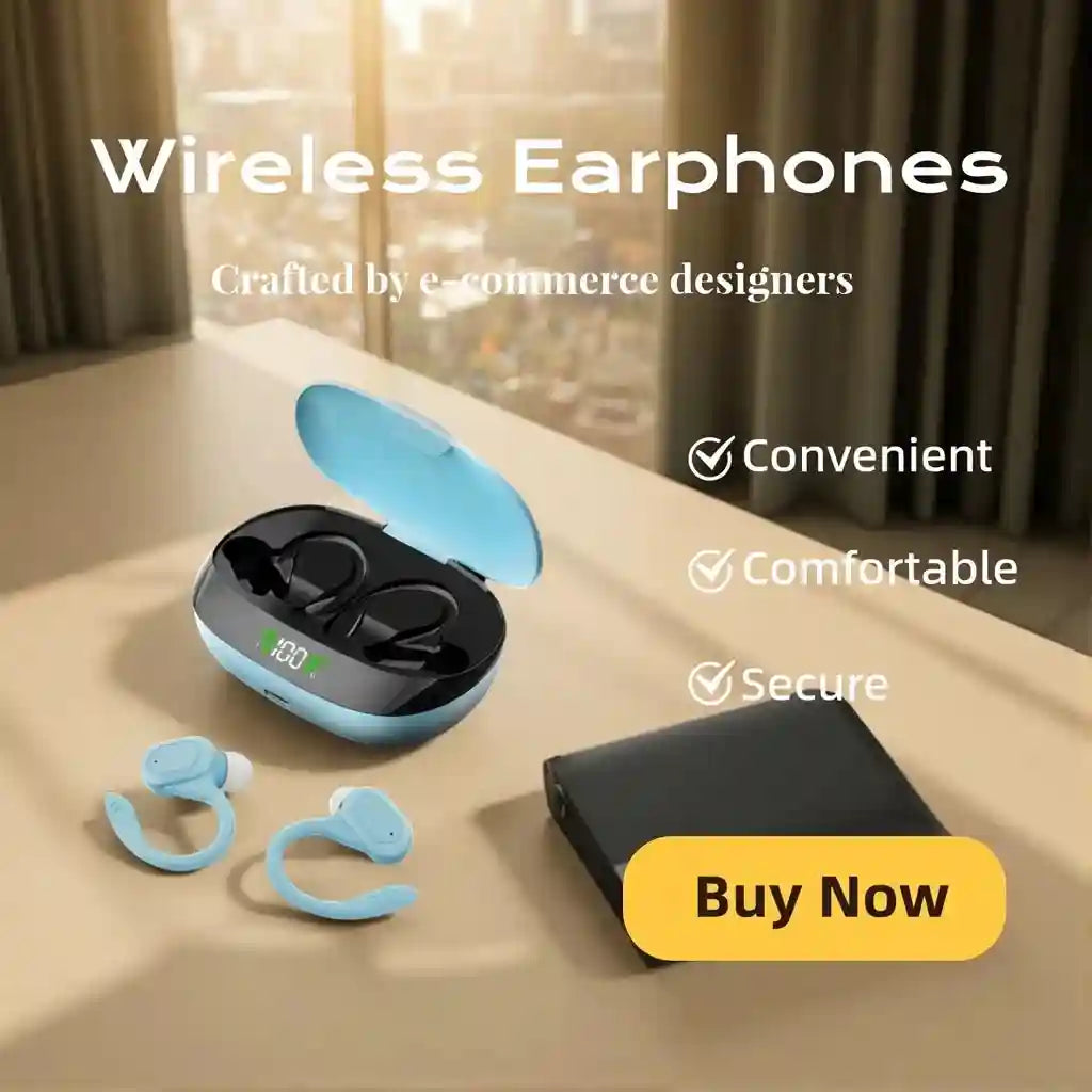 Wireless Bluetooth Earhook Headphones with Mic for Active Sports Blue Tidesmit