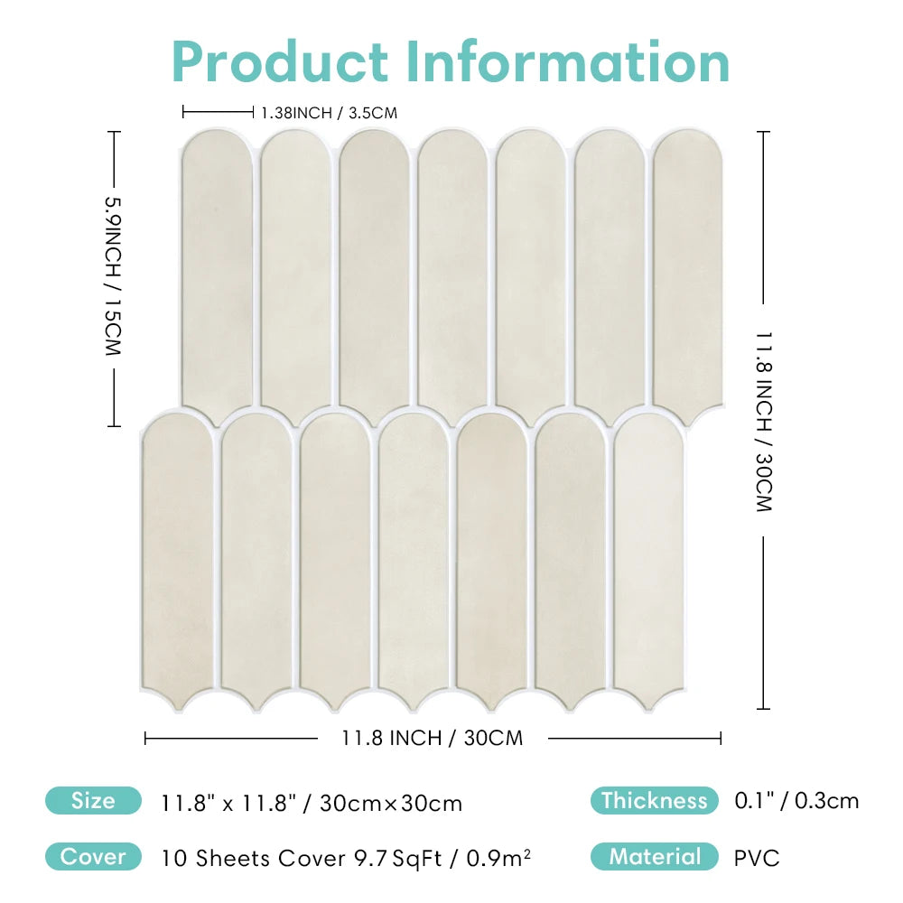 1/10pcs 3D Decorative Tile Stickers, 3D Fish Scale Textures, Matte 30cm x 30cm, Water and Mold Resistant, for Kitchen Bathroom W