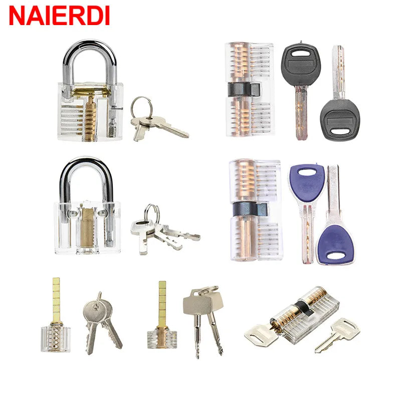 NAIERDI Transparent Practice Lock Tool Set Multifunctional Training Padlock Kit Steel Hand Tools Hardware Repair Tools
