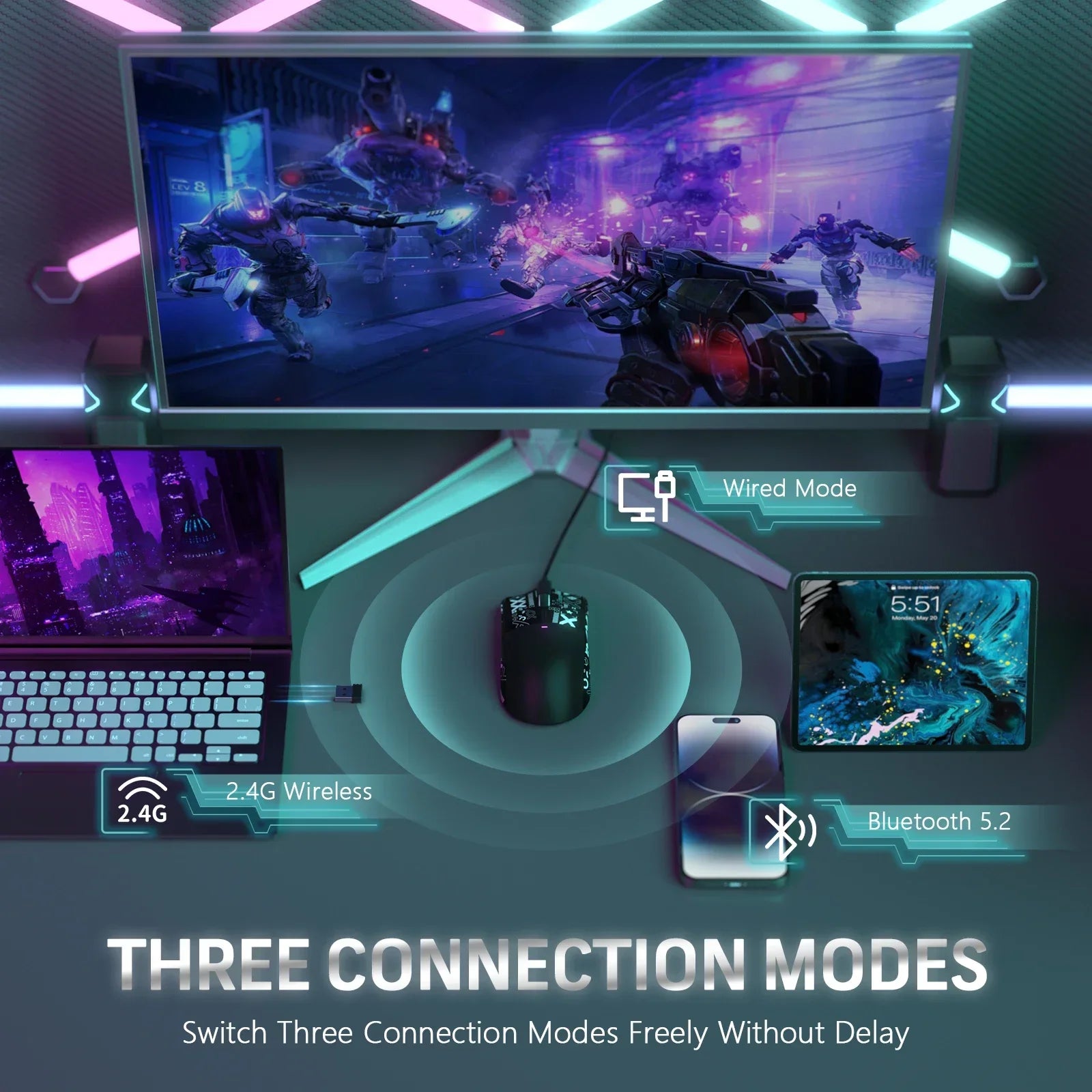 Hot Sale ATTACK SHARK X11 Wireless Gamer Mouse with Charging Dock PixArt PAW3311 Gaming Sensor 22000 DPI, BT/2.4G Wireless Mouse