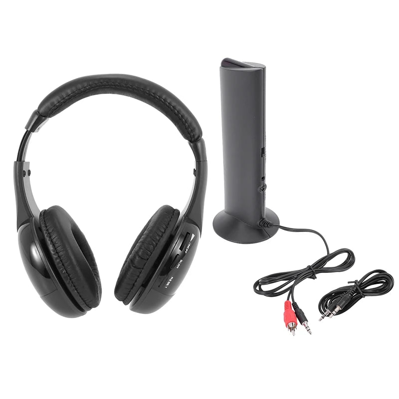 Wireless TV Headphones with FM Radio - Comfortable On-Ear Black Black Tidesmit