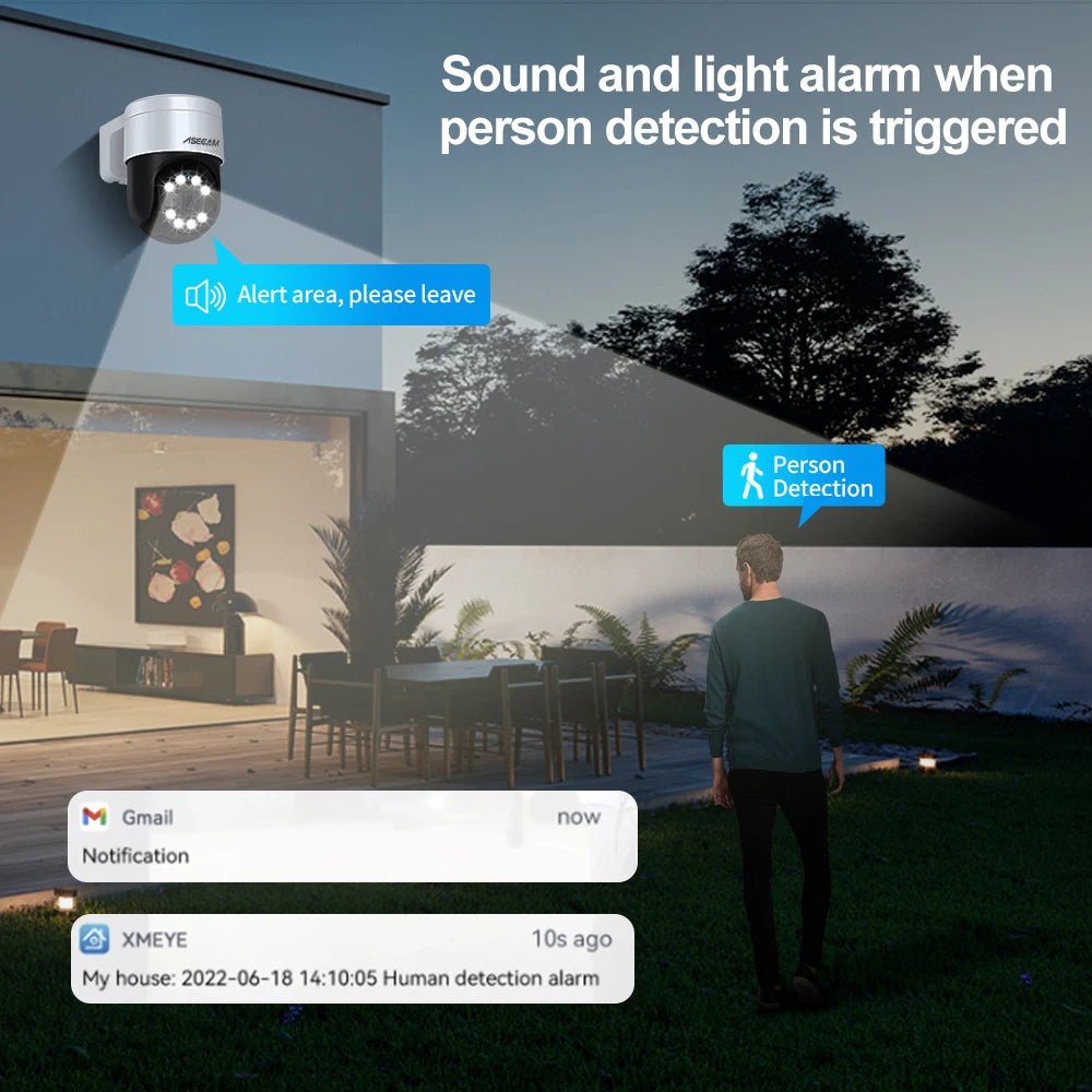ASECAM 8MP 4K PTZ IP Camera Outdoor AI Face Detection Audio POE H.265 Onvif CCTV RTSP Humanoid Detection Security Camera