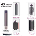 SenCiciMen 6-in-1 purple hair styler kit with 40mm barrel, 38mm brush, dryer, smooth comb, and 4 free hairpins.