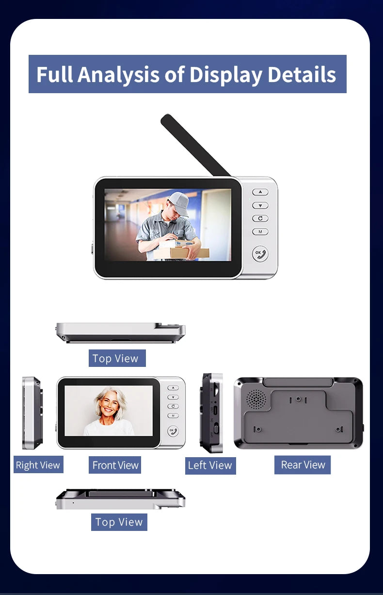 Waterproof 4000mAh Video Monitoring Doorbell 4.3 Inch IPS screen PIR motion sensor Two-way intercom 1080P Video Doorbell Camera