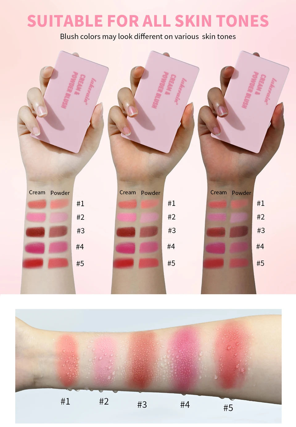 Tidesmit Cream and Powder Blush Palette featuring natural long-lasting peach and pink shades for face makeup