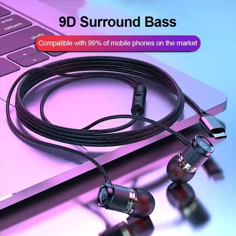 Wired Earbuds with Mic: 7.1 Surround Sound Type-C & 3.5mm AUX Tidesmit