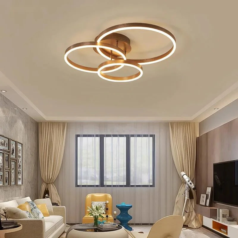 Nordic Creative Led Circle Chandeliers Bedroom Living Dining Room Lighting Chandelier Golden Brown Glossy Lamp Home Indoor Lamps