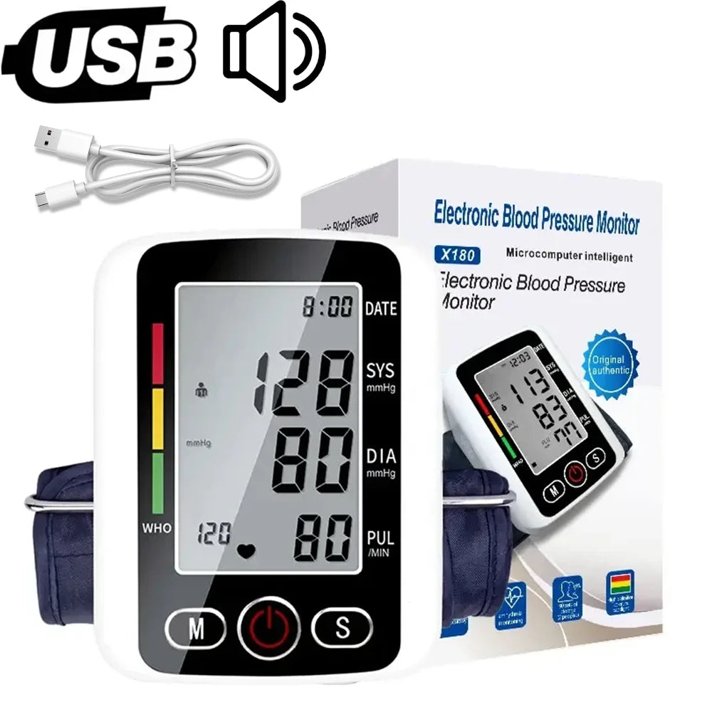 Upper Arm Blood Pressure Meter Automatic Tonometer BP Cuff Machine Medical Sphygmomanometer Home Tensiometer Digital BP Monitor