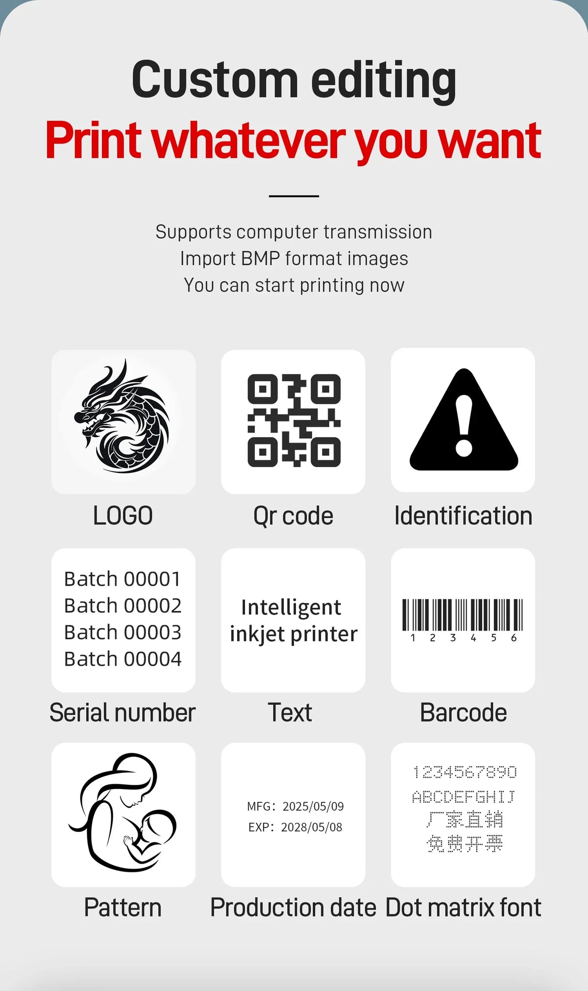 Yhan 25.4mm portable inkjet printer unencripted for Expiry Date Barcode QR Code Batch Numbers Best Value Logo Printing