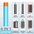 6-in-1 cyan hair styler set with high-speed ionic blow dryer, curling tools, and smoothing combs for professional hair.