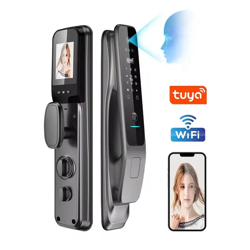 High End Active Monitoring Active Video Intercom Talking WiFi Tuya Smart Door Lock With Camera And Monitor