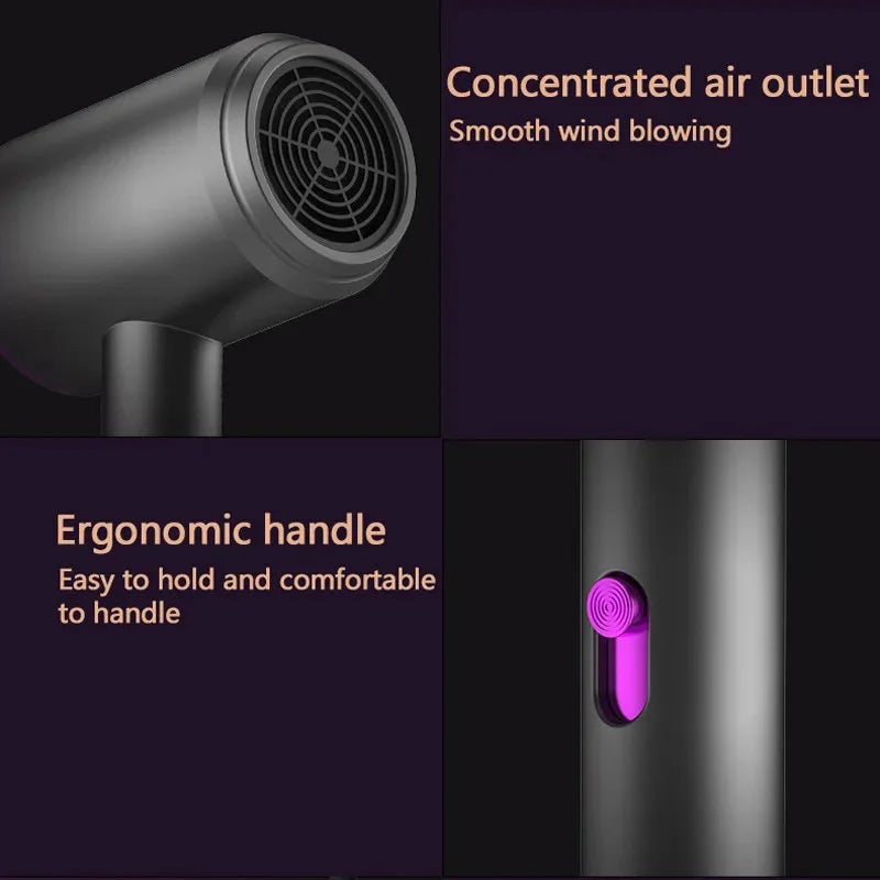 Matte black high-speed hair dryer with concentrated air outlet and ergonomic handle for professional styling.