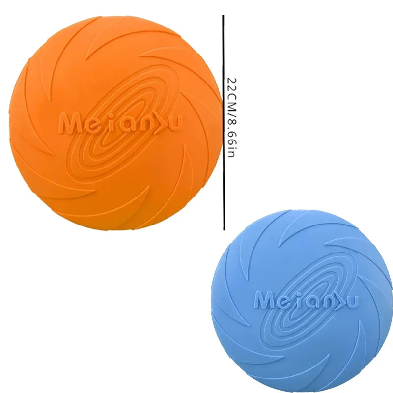 Orange and blue 22cm silicone dog frisbee for durable, chew-resistant outdoor interactive training and exercise.