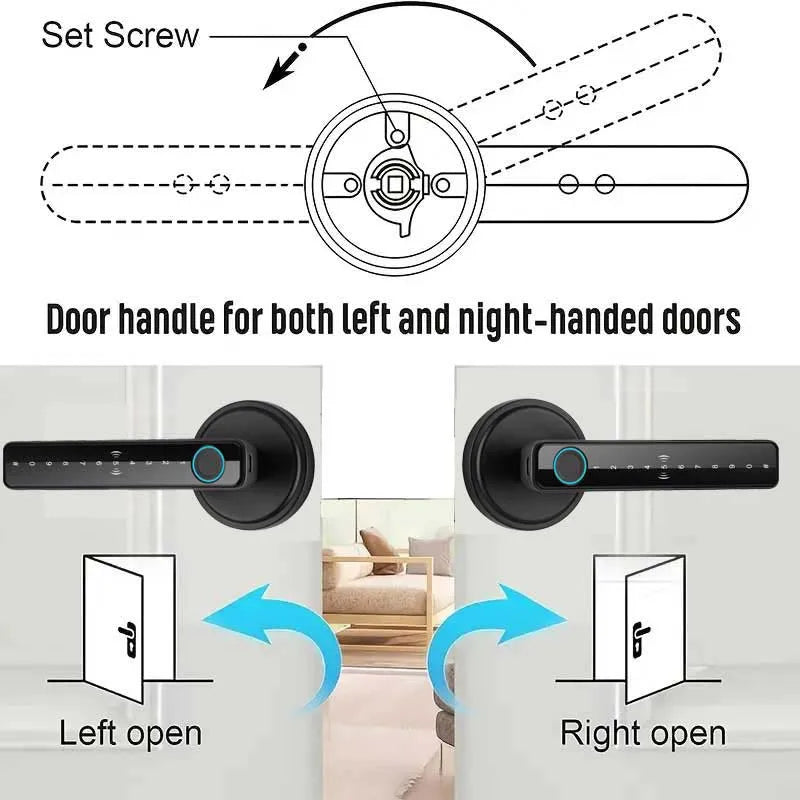 Tuya Handle Fingerprint Key Card Digital Smart Door Lock Keypad Key Entry Electronic Lock Home House 9 Languages Audio Playback