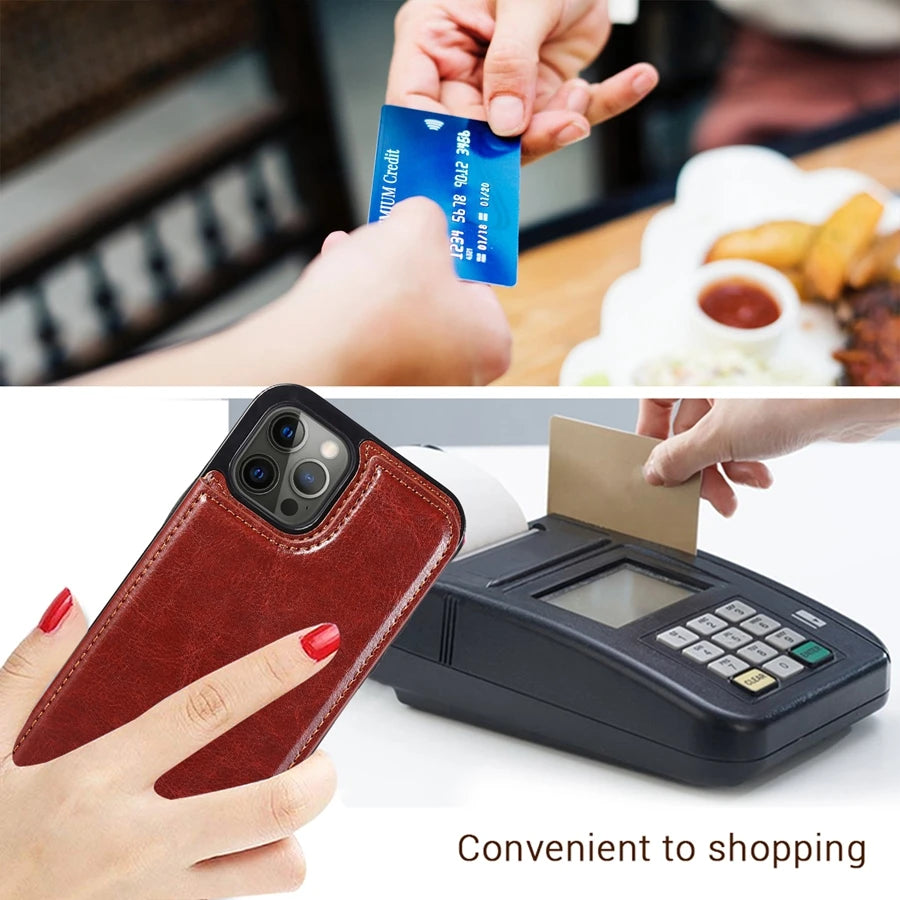 iPhone 16 Leather Wallet Case With Card Stand - Slim Shock-Absorbing Cover Tidesmit