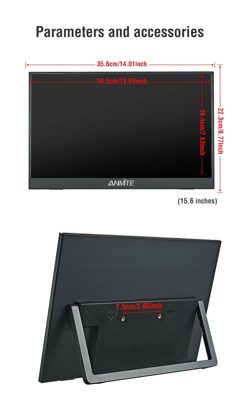 Anmite 15.6-Inch Portable Touch Monitor Non-touch Optional 1080P HDR 16:9 For XBox PS4 / 5 Switch Cell Phone PC Loptop Extensio