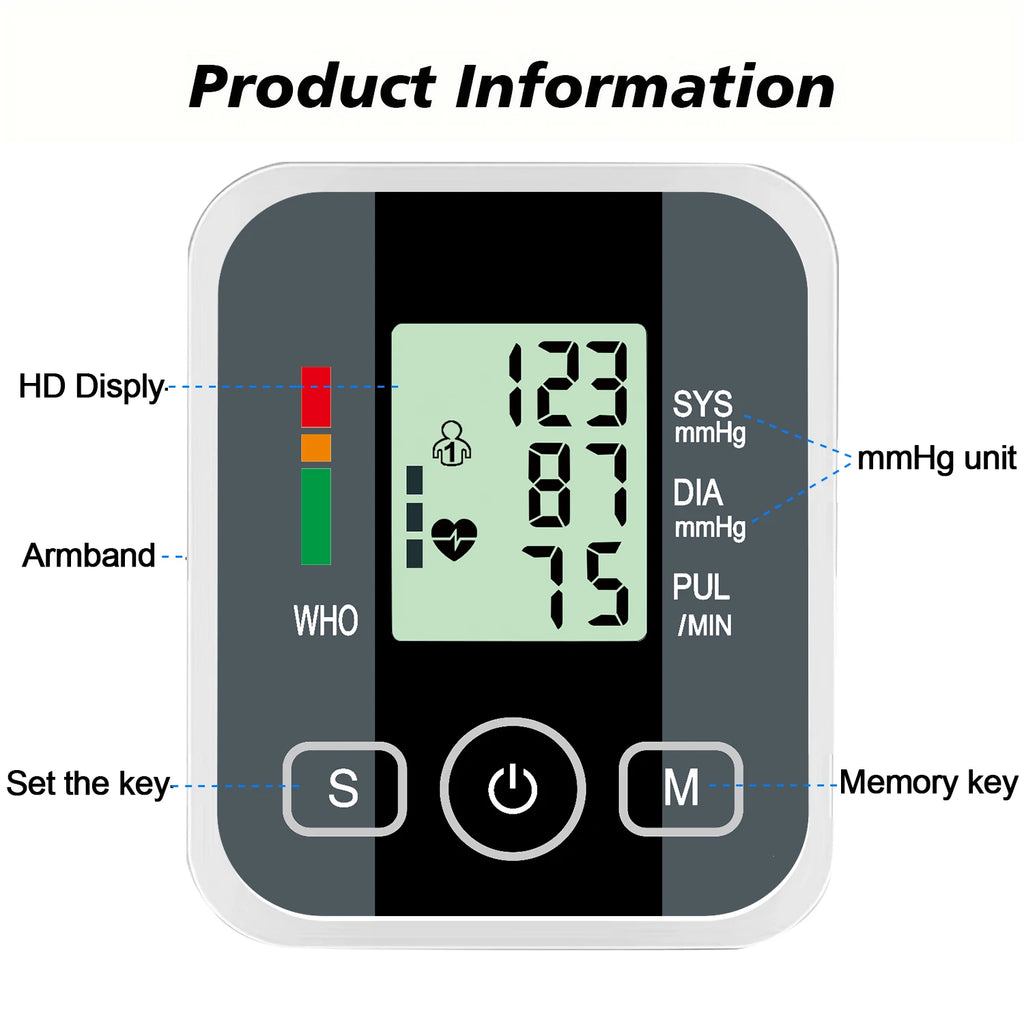 Alextrasza Upper Arm Automatic Blood Pressure Monitor BP Sphygmomanometer Pressure Meter Tonometer Measuring Arterial Pressure