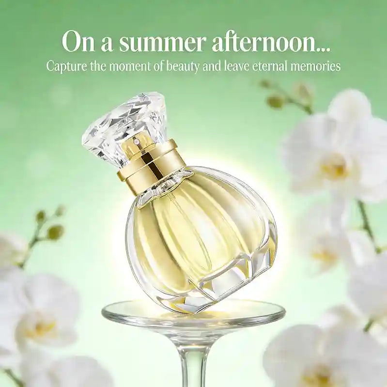 GECOMO Valley White Rose EDP 50ml: Women’s floral perfume in a luxury diamond-cap glass bottle with plant essences.