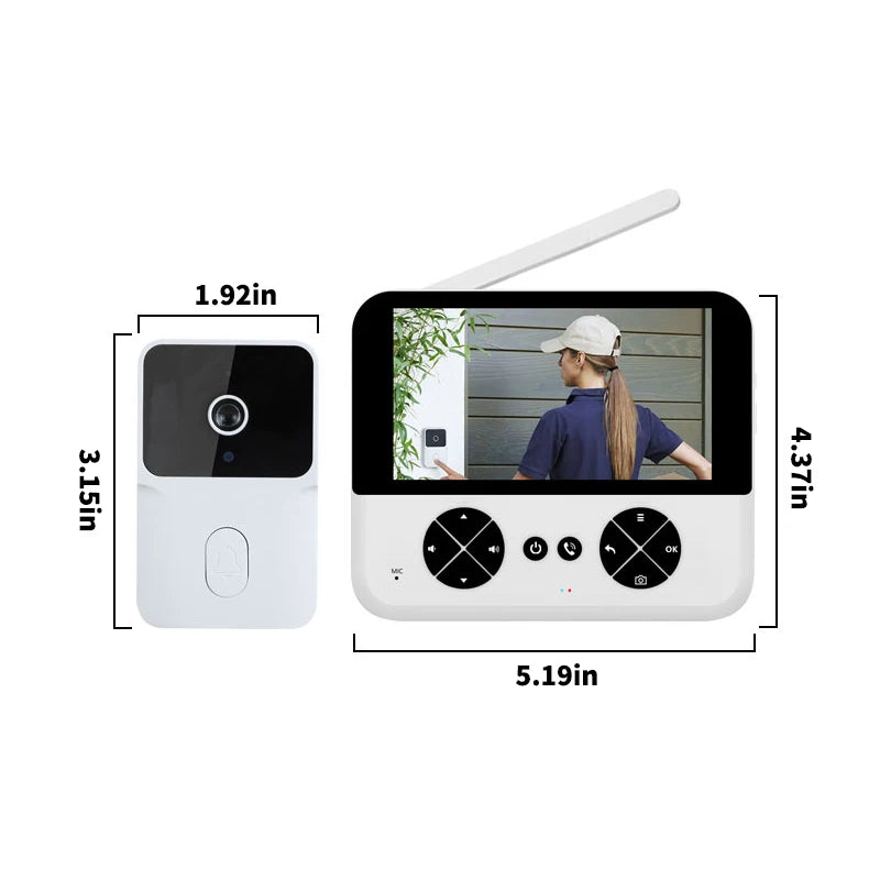 Wireless video doorbell, 4.3 "IPS display 720P high definition intelligent intercom, 2.4G wireless two-way call, night vision