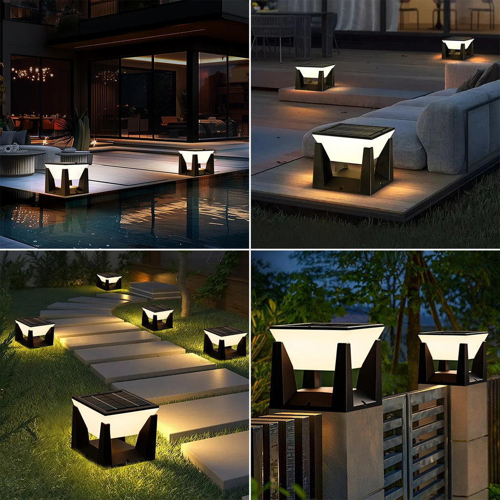 Solar Garden Lawn Decor Light Outdoor Solar Post Light Solar Pillar Column Light Modern LED Fence Deck Cap Lamp IP65 Waterproof