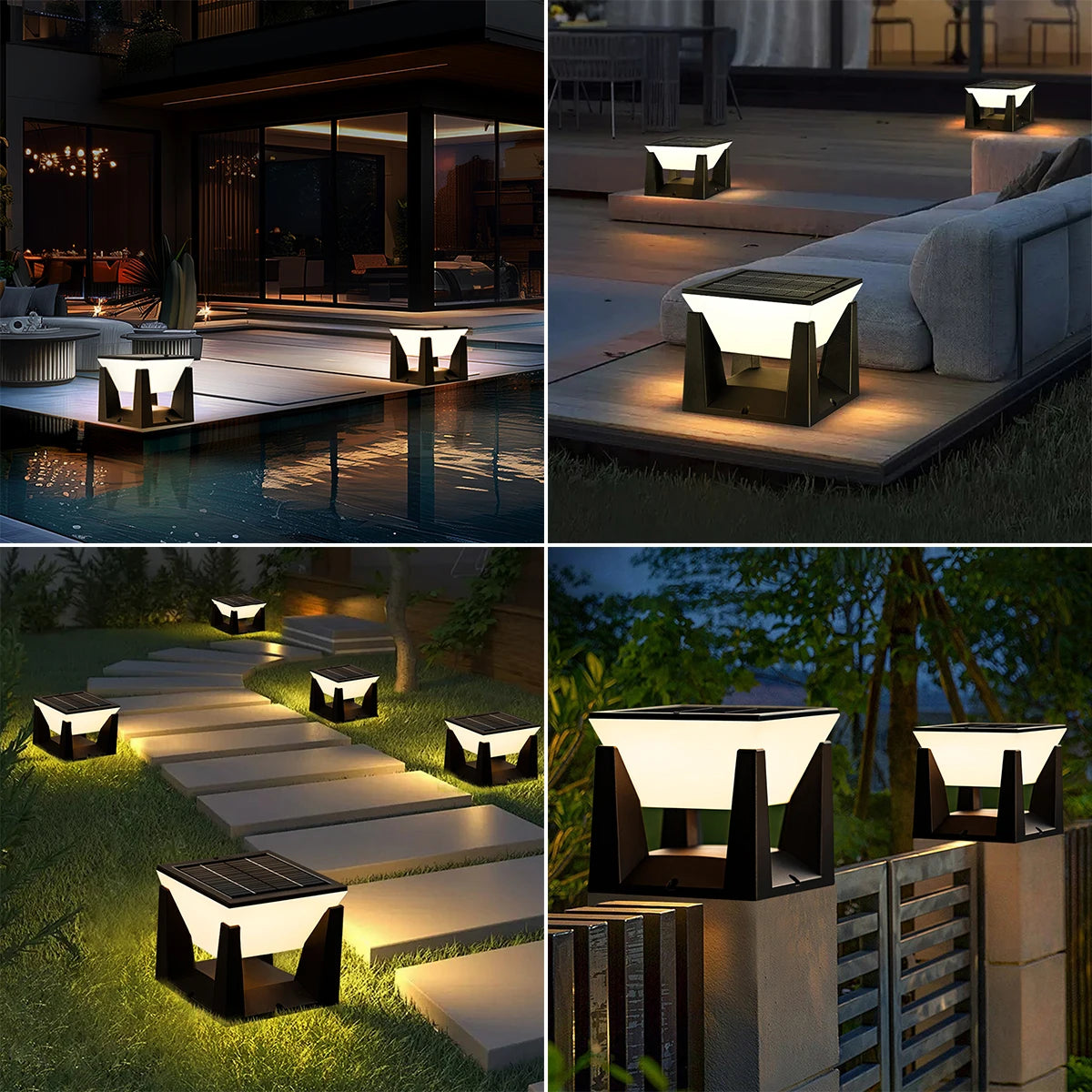 Solar Garden Lawn Decor Light Outdoor Solar Post Light Solar Pillar Column Light Modern LED Fence Deck Cap Lamp IP65 Waterproof