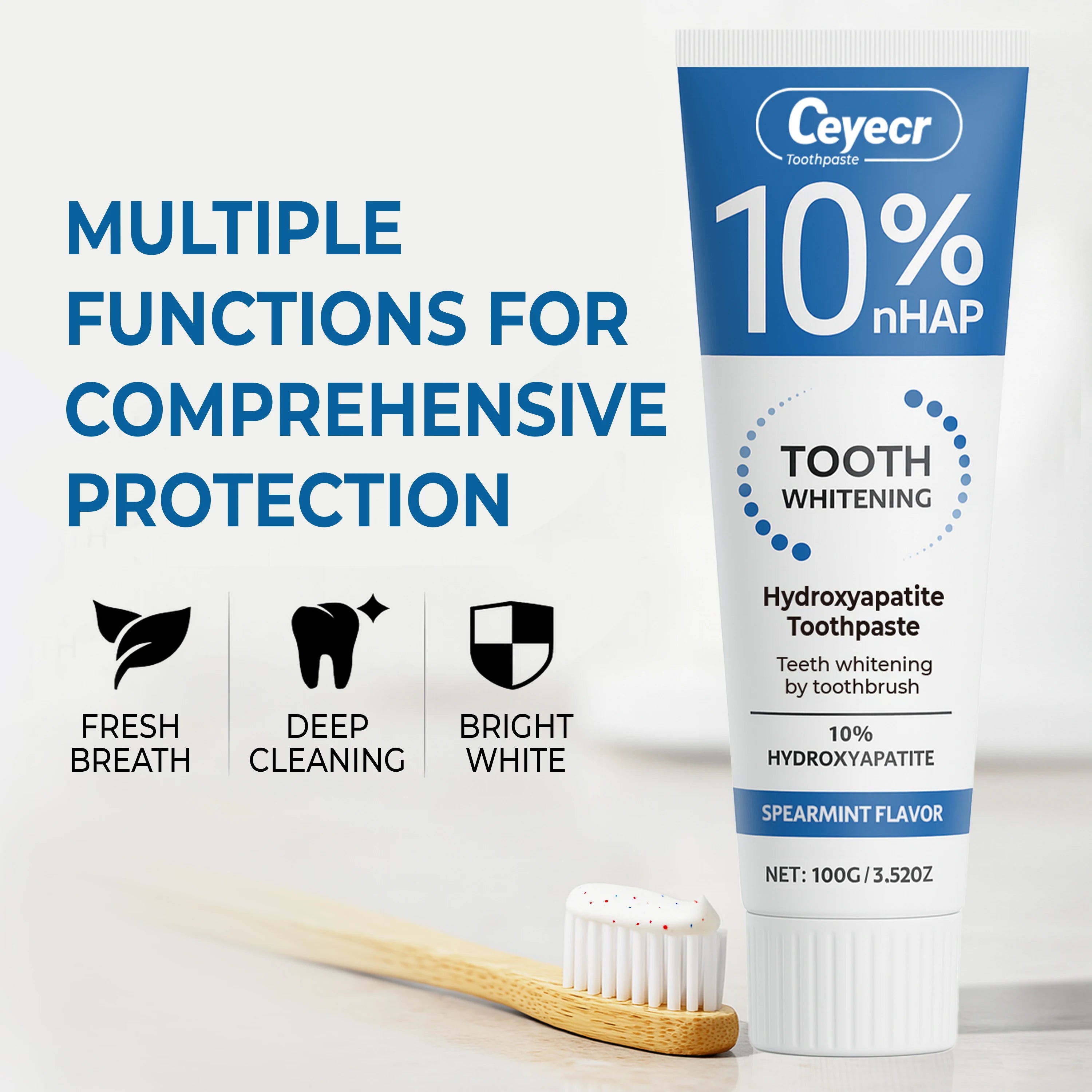 Tidesmit 10% hydroxyapatite whitening toothpaste with mint essential oil for deep cleaning and fresh breath
