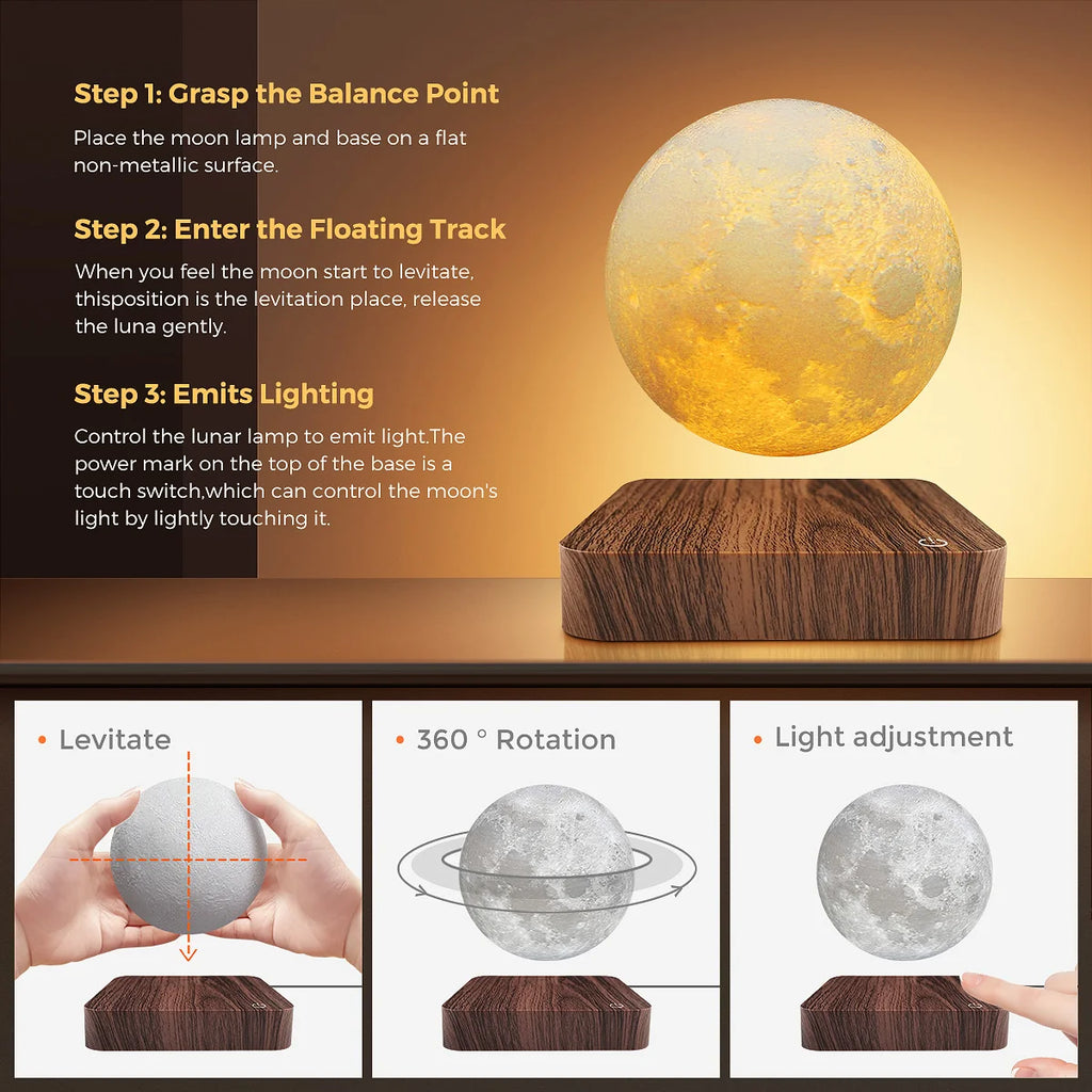 Levitating Moon Lamp | 3D Magnetic Floating LED Light by Tidesmit Tidesmit