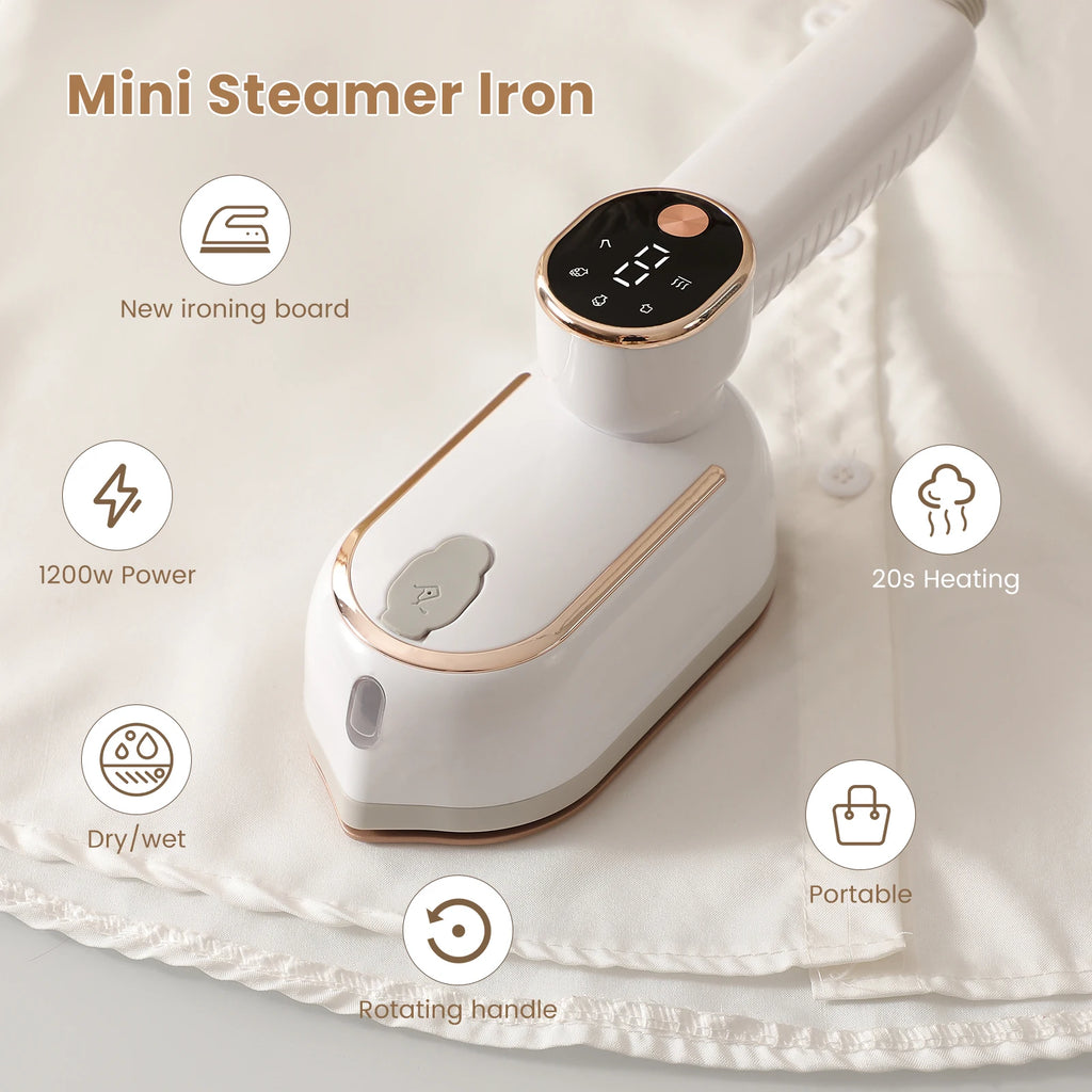 Tidesmit foldable handheld clothes steamer showing 3 gear temperature control for fast wrinkle removal while traveling