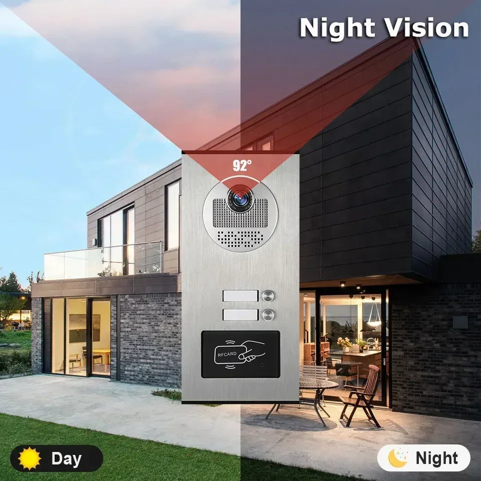 ANJIELO 7-inch 4-cable video door telephone system 2/3/4-unit multi-apartment intercom video doorbell with RFID card unlocking