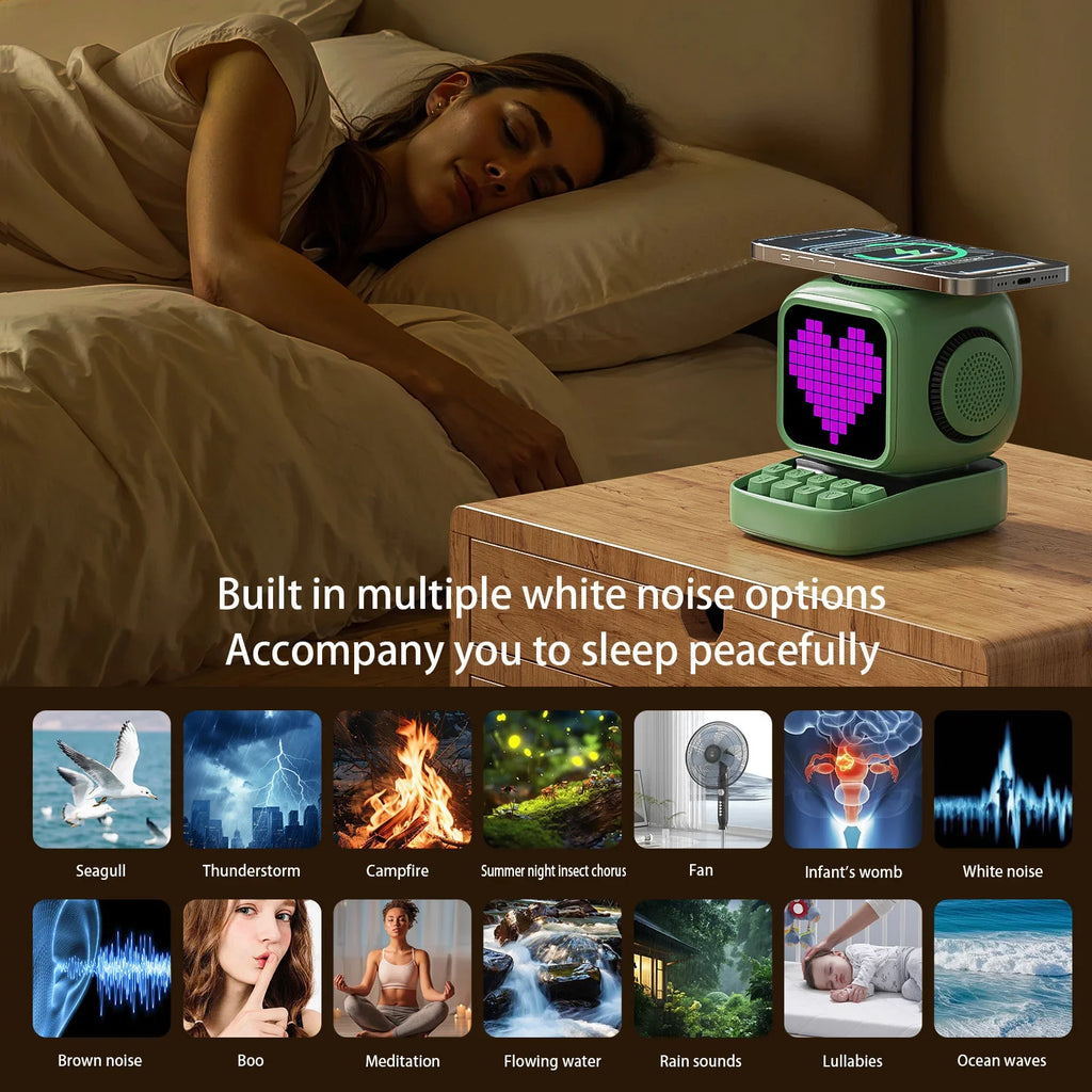 Portable Bluetooth Speaker with LED Alarm Clock and Wireless Charger Tidesmit