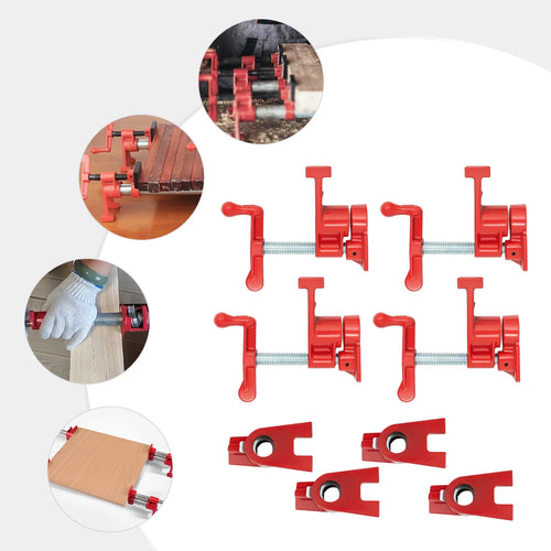 4-pack red quick-release pipe clamps with long steel screw bars and iron heads