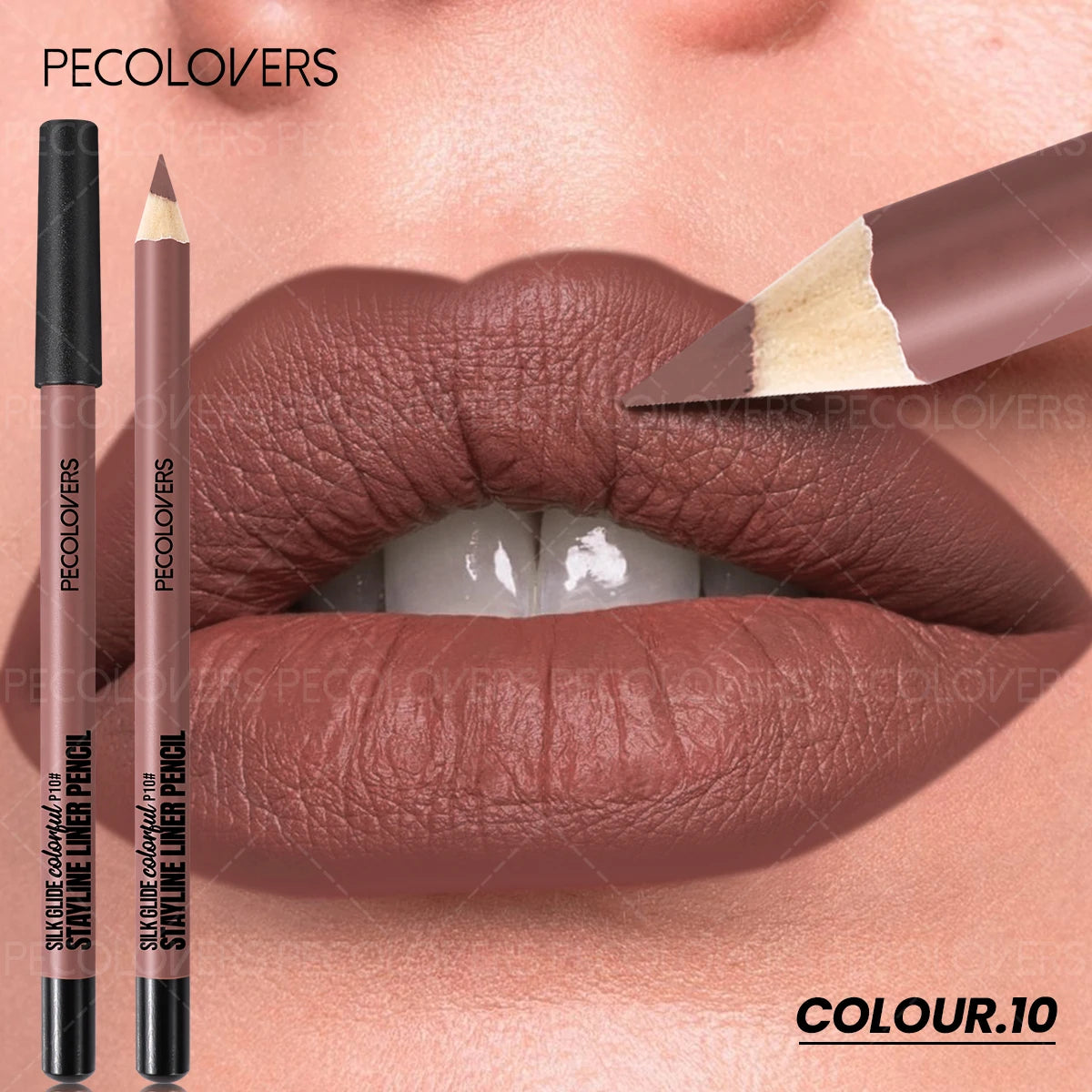 Long-lasting matte brown lip liner pencil by Pecolovers, waterproof lip makeup for a smooth, defined finish.