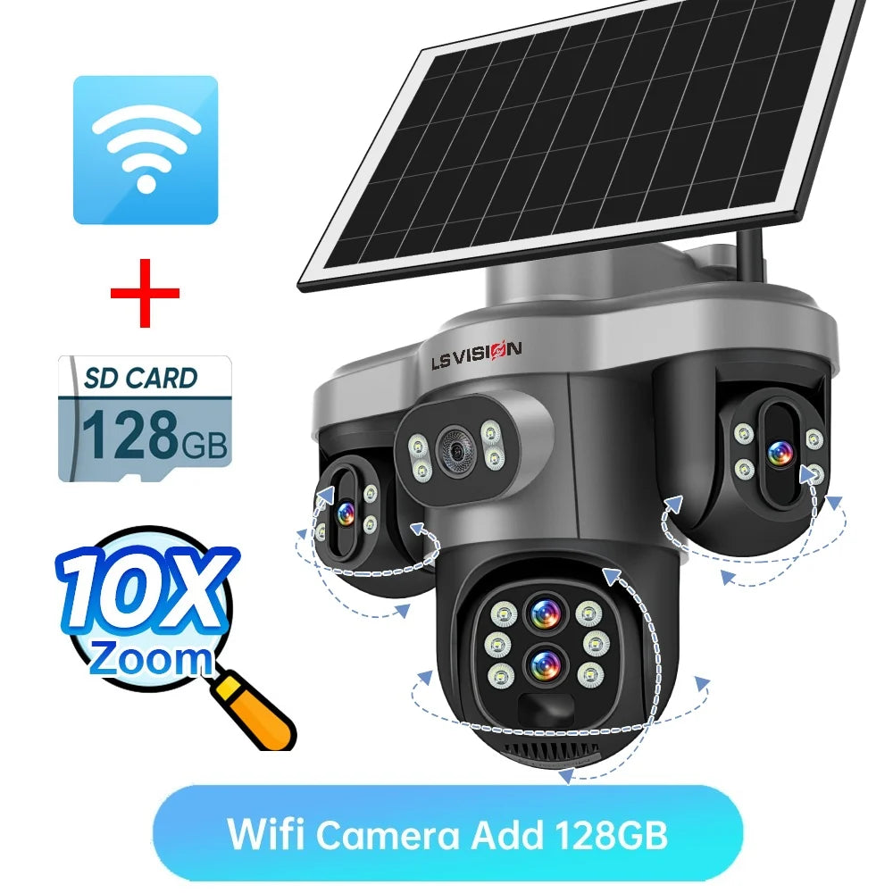 LS VISION solar PTZ security camera, WiFi with 128GB SD card