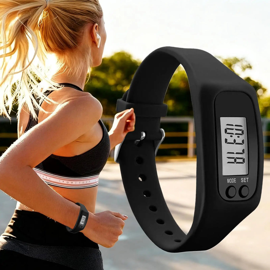 LCD Pedometer Bracelet Step Counter Watch Time Display Silicone StepTracker Multi-Function Fitness Watch For Adults Kids