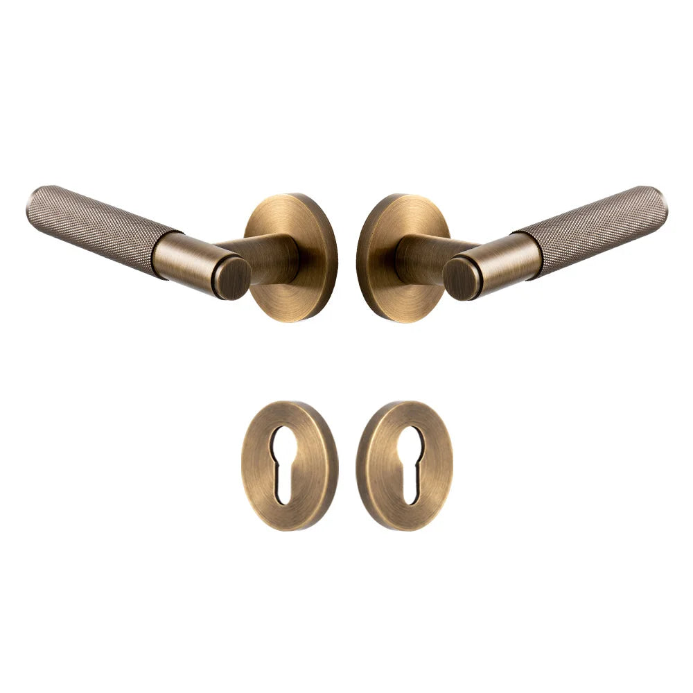DOOROOM Brass Door Lock Set Modern Knurled Antique Bronze Interior Door Lock Decorative Lock Privacy Lock Passage Lock
