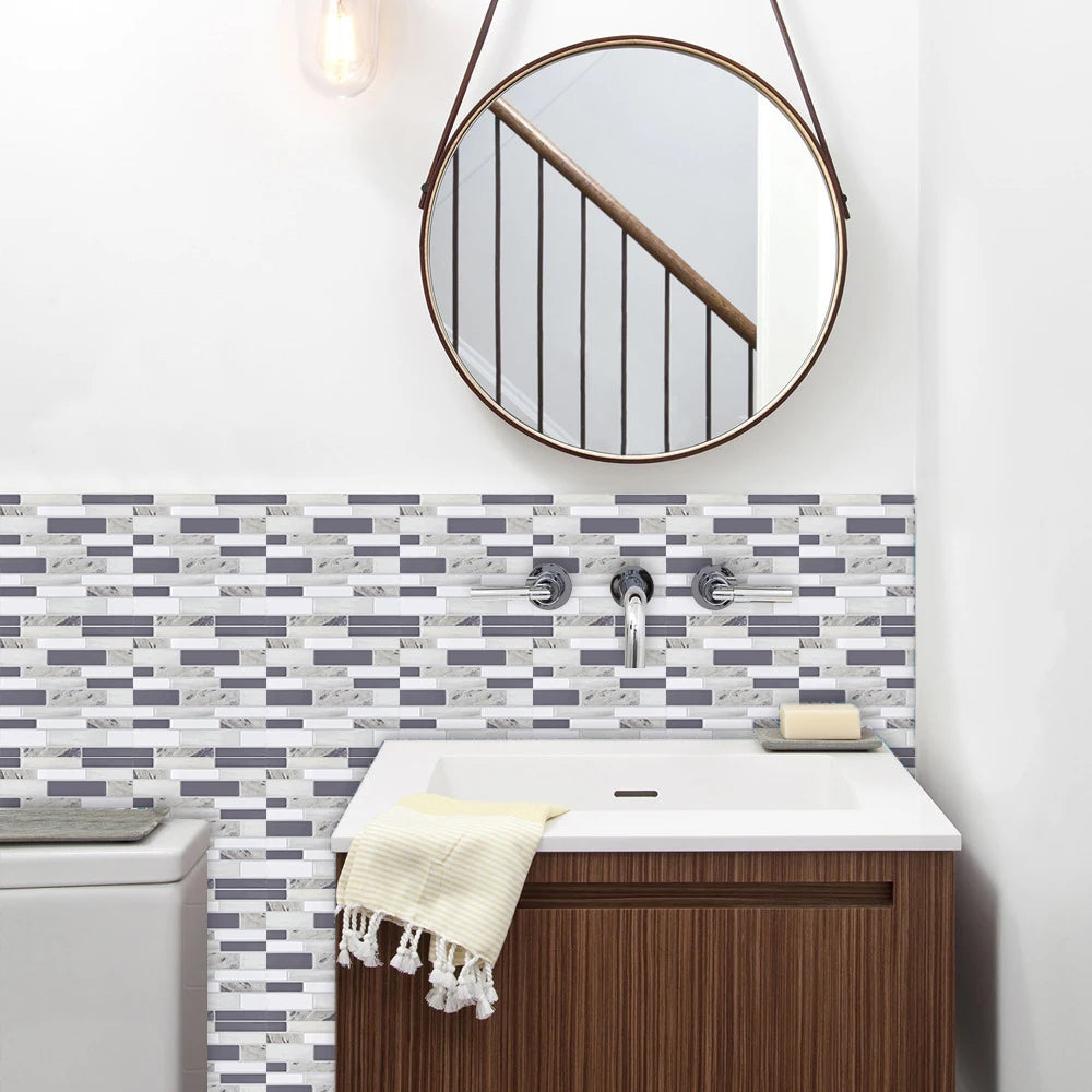 10pcs/set Flat Marble Mosaic Tiles Sticker Transfers Covers For Kitchen Bathroom Tables Peel & Stick Waterproof Art Wall Decals